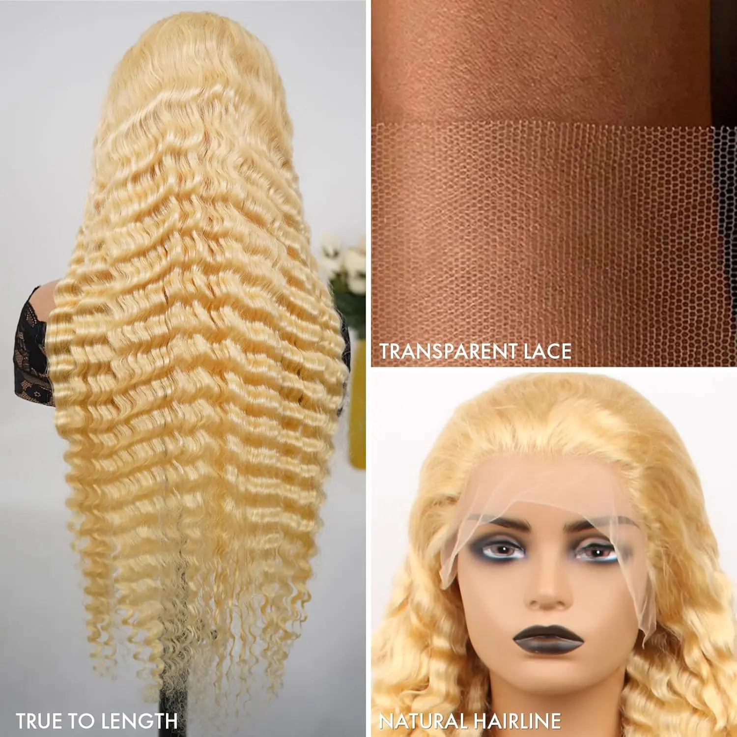 613 Deep Wave Blonde Wig Brazilian Human Hair Wig 13x6 HD Transparent Lace Frontal Wig 24inch Pre Plucked 250% Density