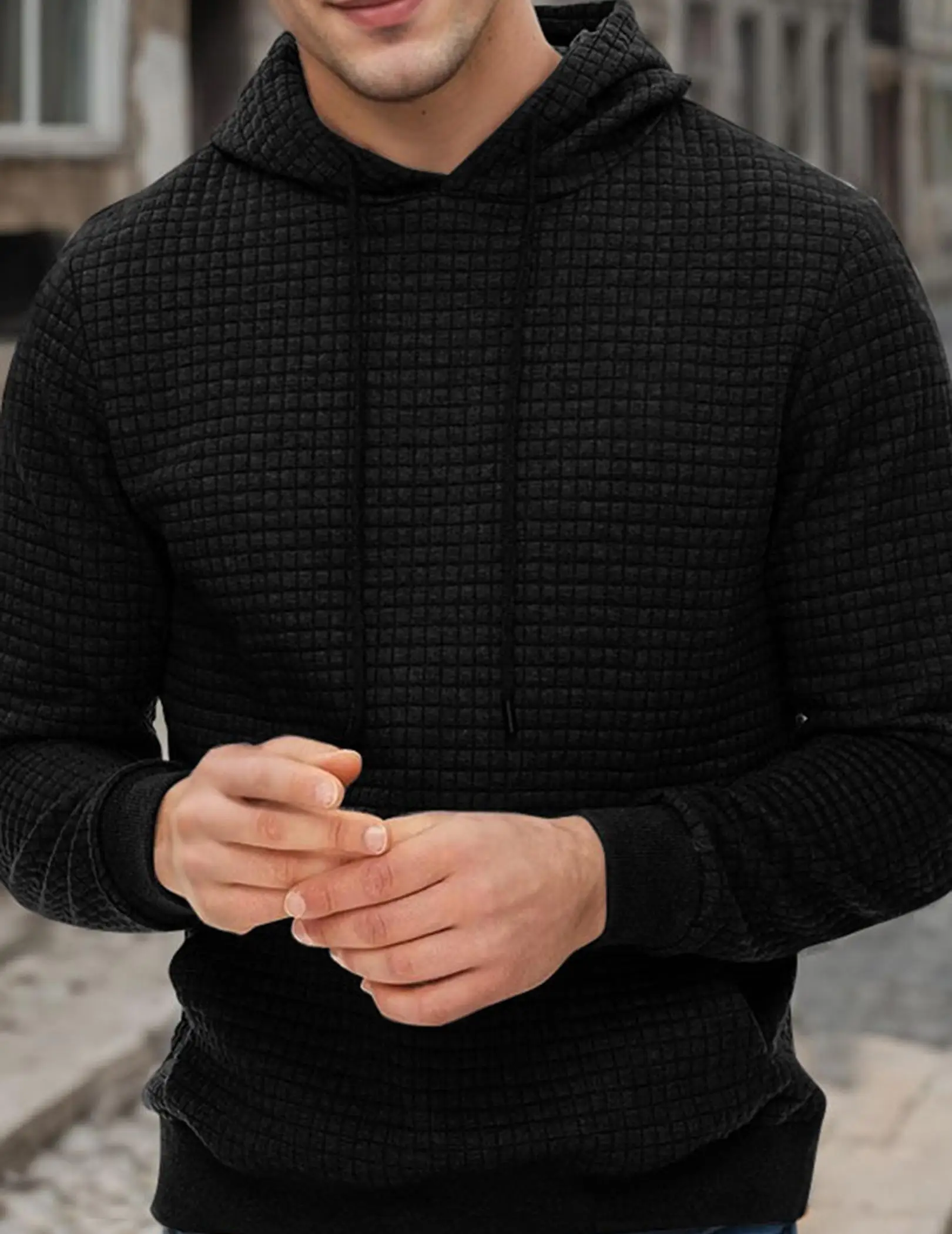 Felpa con cappuccio pullover da uomo scozzese jacquard a maniche lunghe con coulisse moda casual felpa con cappuccio con tasche