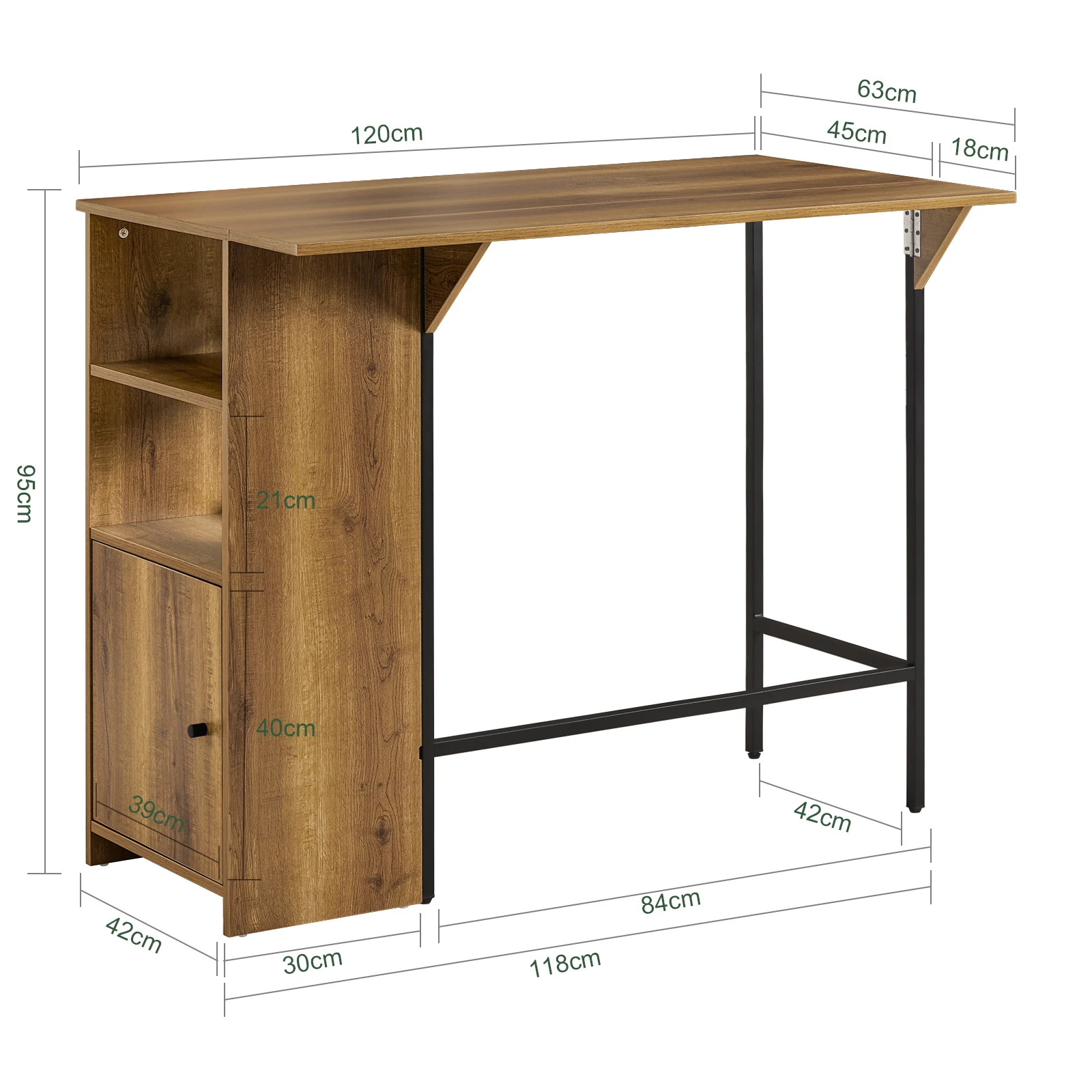 SoBuy FWT98-PF Bartisch Esstisch mit erweiterbarer Arbeitsfläche Hochtisch Bistrotisch Stehtisch Bartresen im Industrie-Desig – Detail 4