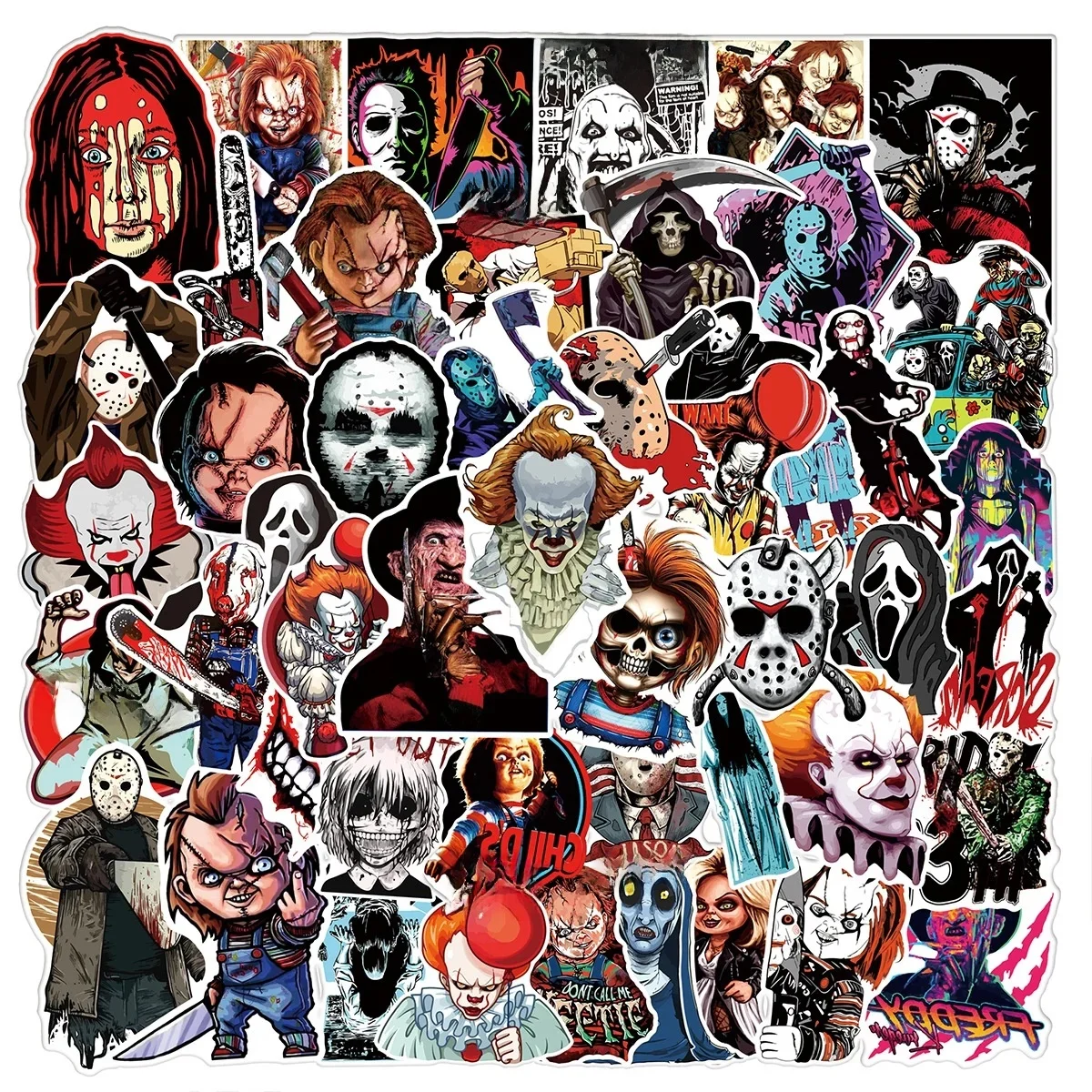 Autocollants de personnages de film d'horreur mixte, 50 pièces, décalcomanies Graffiti, pour ordinateur portable, Notebook, réfrigérateur, valise, autocollant classique, DIY bricolage