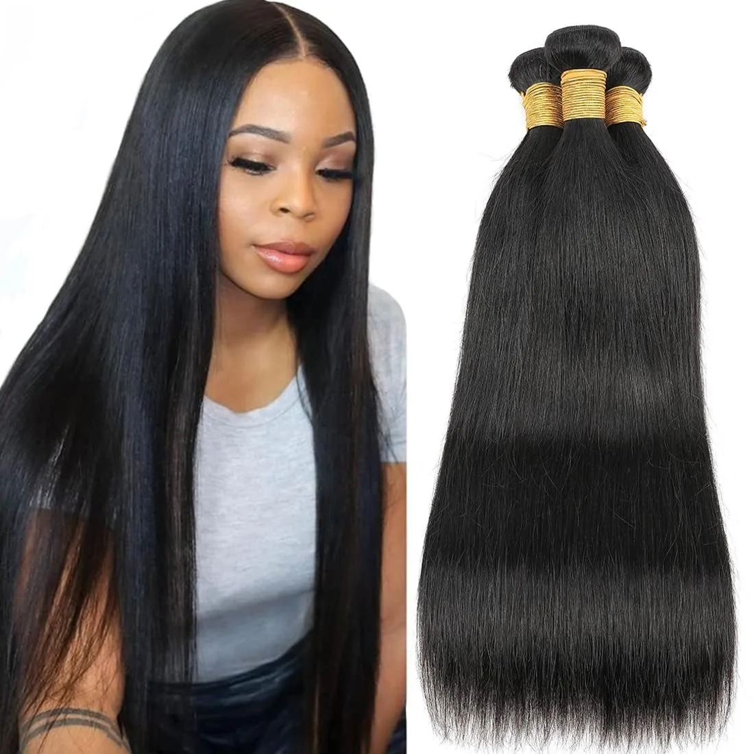 12A Echthaar-Bündel 22 24 26 Zoll Glatte Bündel Unbehandeltes Brasilianisches Jungfrauenhaar Schnelle Haarverlängerungen Naturschwarz