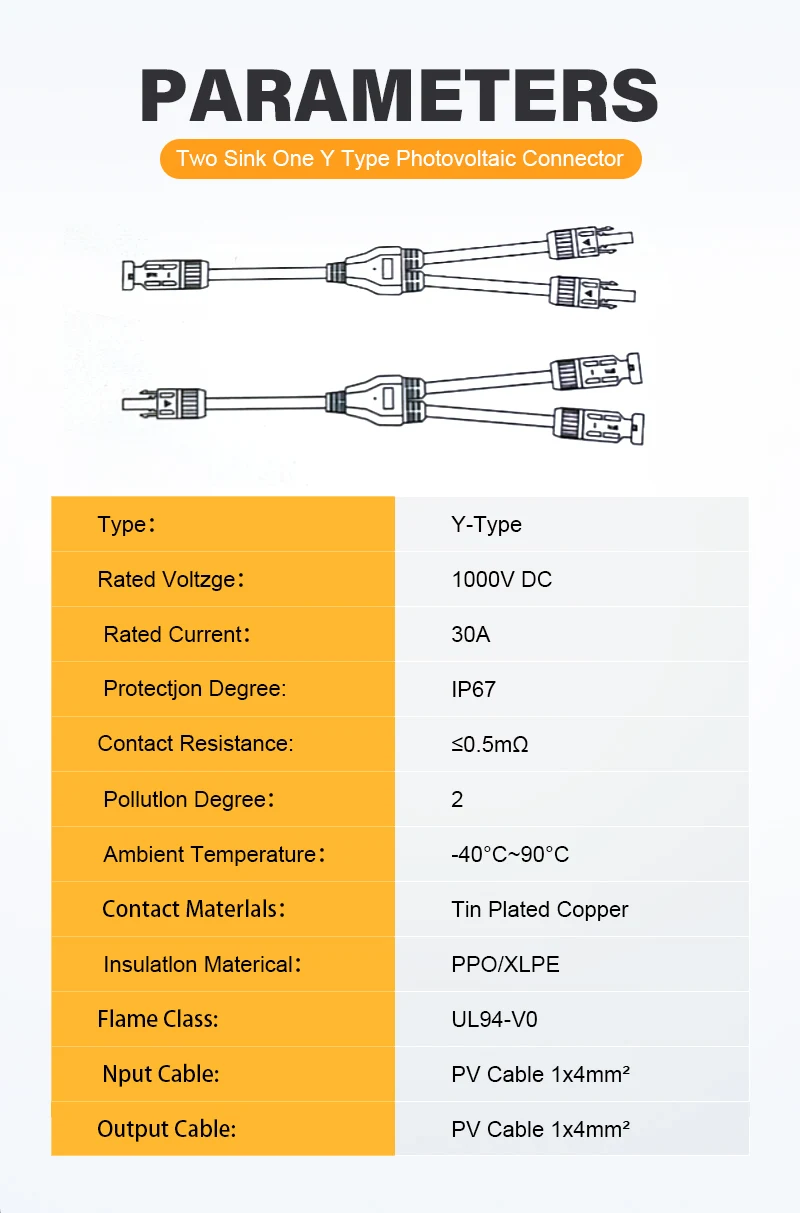 2 in 1 PV Y Zweig Solar Parallel Stecker 4mm2 1000V Solar Kabel Photovoltaik System Stecker auf Buchse Stecker – Detail 2