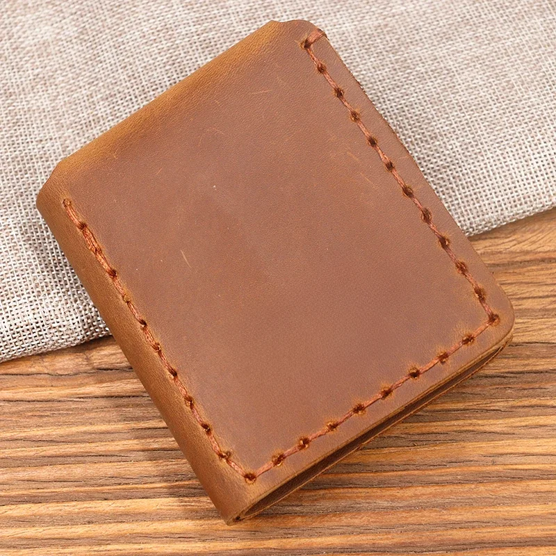 100% prawdziwej skóry portfel męski tajne życie Waltera Mitty portfel Vintage Handmade Crazy Horse skóra bydlęca potrójnie składana torebka męska — zdjęcie 2