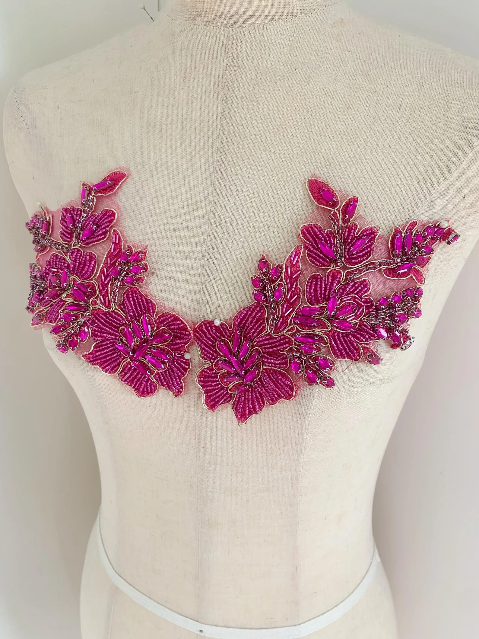 Hot Pink Rhinestone Applique Patch For Dress Alterations, Costume, Couture For Dance Costume Bridesmaid Dress