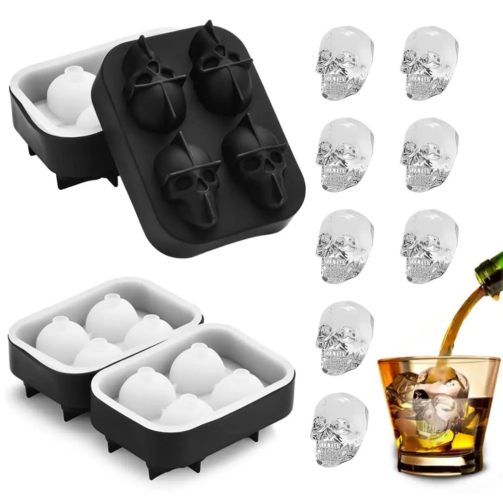 

3D Skull Ice Cube Tray Ice Mold Silicone Whiskey Ice Mold for Iced Coffee Cup Cocktails Chocolate Cake and Partie Halloween