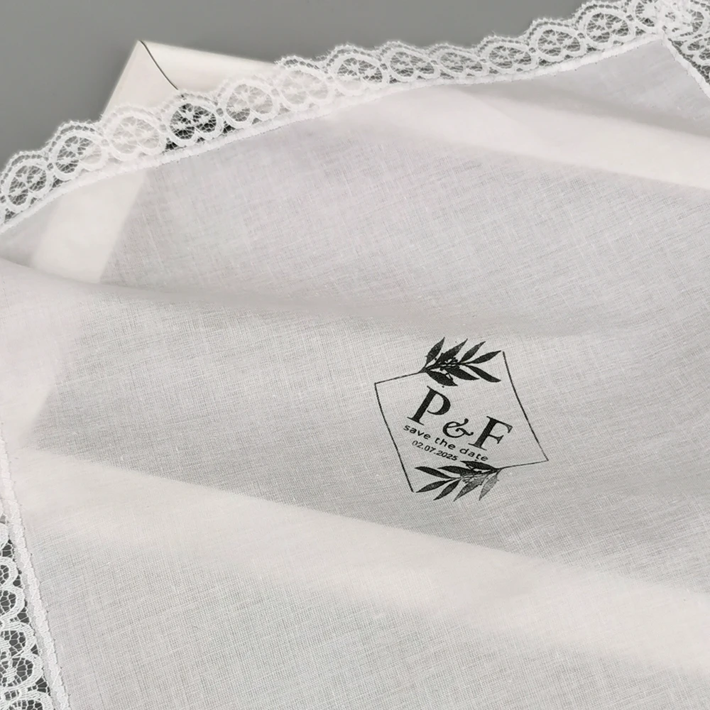 10Pcs 25mm Custom Handkerchief  Personal Name Cotton Lace Napkin Save the Date Wedding Table Decoration Bridal Mother Keepsakes