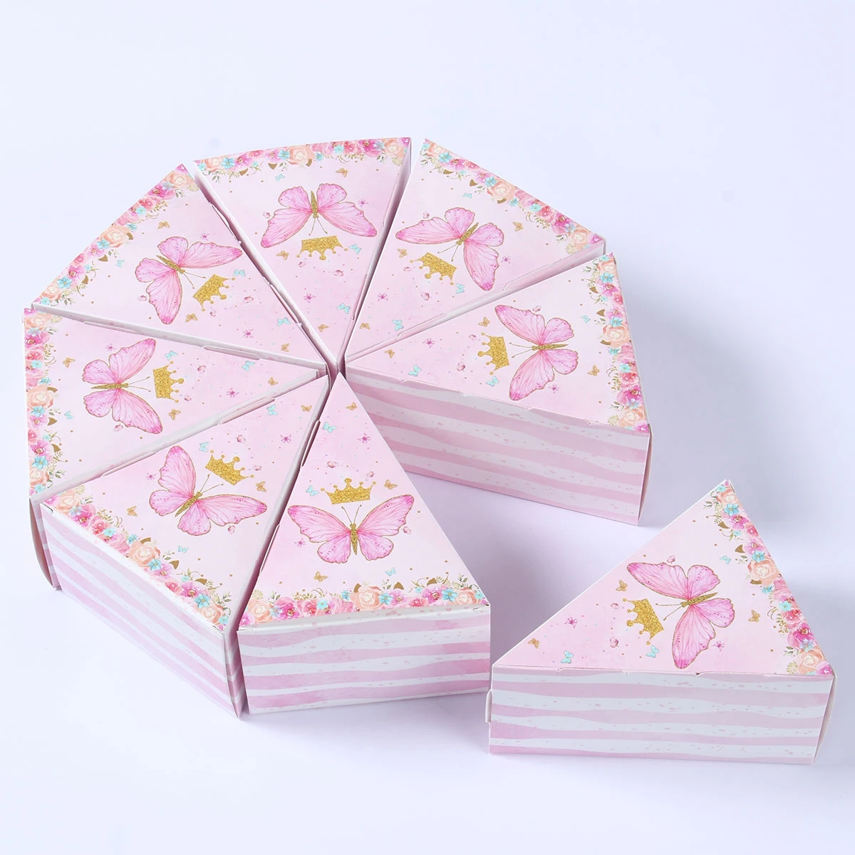 Scatola per torta di caramelle a triangolo con farfalla rosa scatola per imballaggio regalo forniture per feste di compleanno di nozze bomboniera