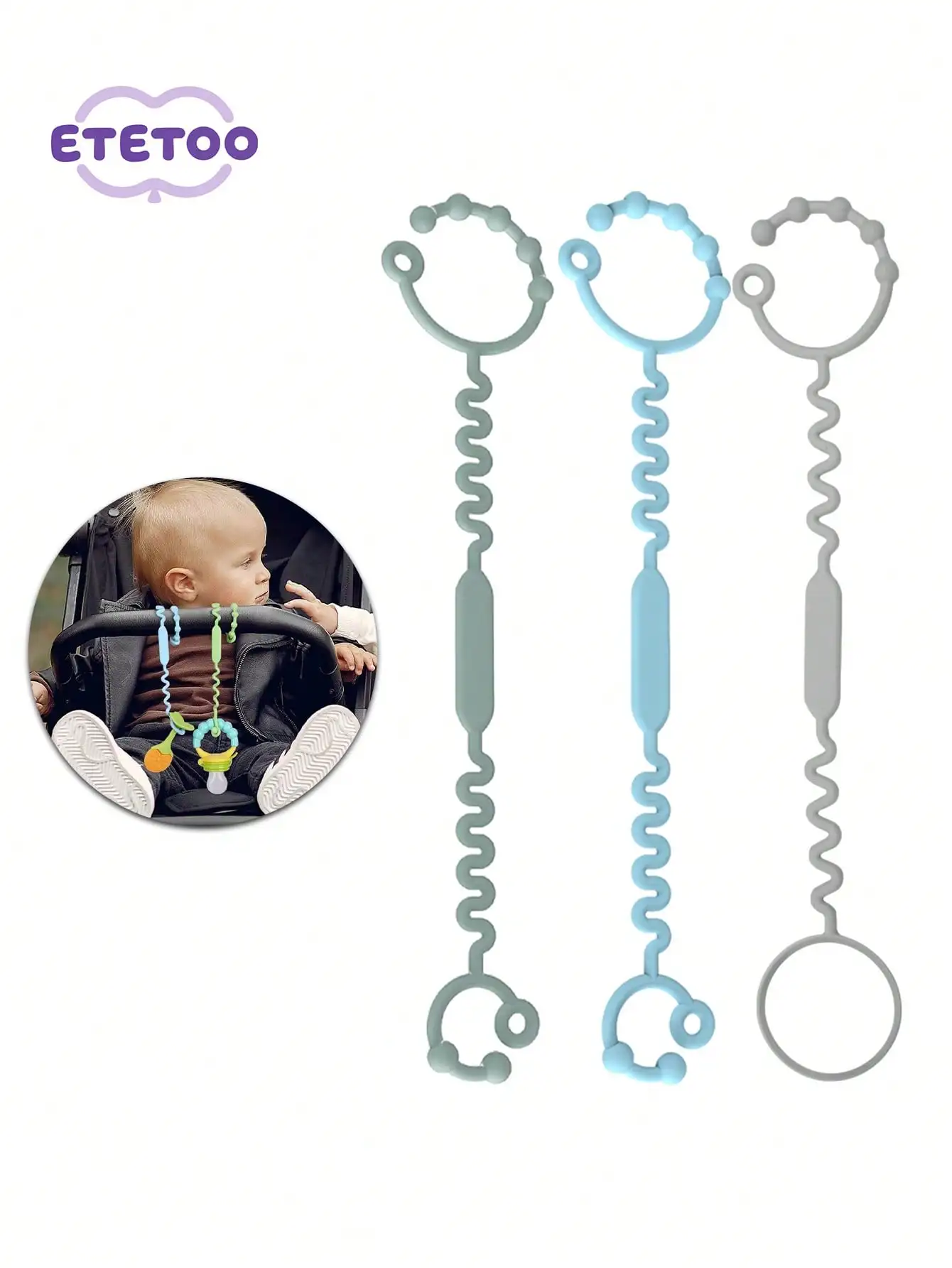 3-Pack Silicone Toy Holder Strap Sippy Cup Leash for Stroller High Chair Anti-Drop Adjustable Pacifier Dummy Clip Tethers Set Fo