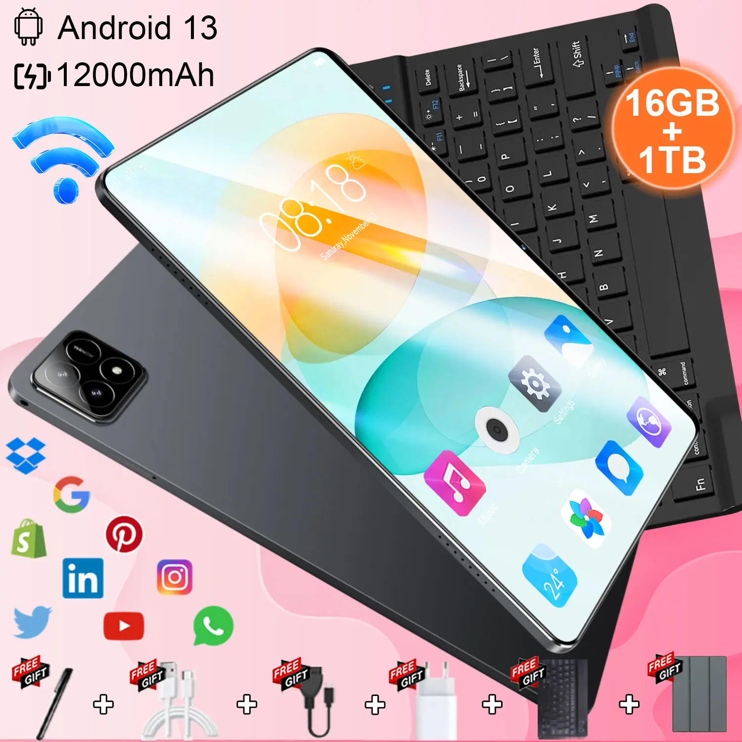 Tableta Android de 10,36" con pantalla IPS, Android 13.0, 16 GB de RAM, 1 TB de ROM, procesador de 10 núcleos, batería de 12000 mAh, cámara