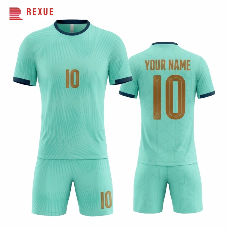 Soccer Jersey French Style Mint Green Soccer Set 2026 2027 Retro Football Jersey Kit Wave Graphic Breathable Soccer Uniforms