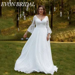 EVON BRIDAL Chiffon Flare Sleeves Wedding Dress Plus Size V-Neck Lace A-Line Vintage Bridal Gowns Custom Made Vestido De Novia
