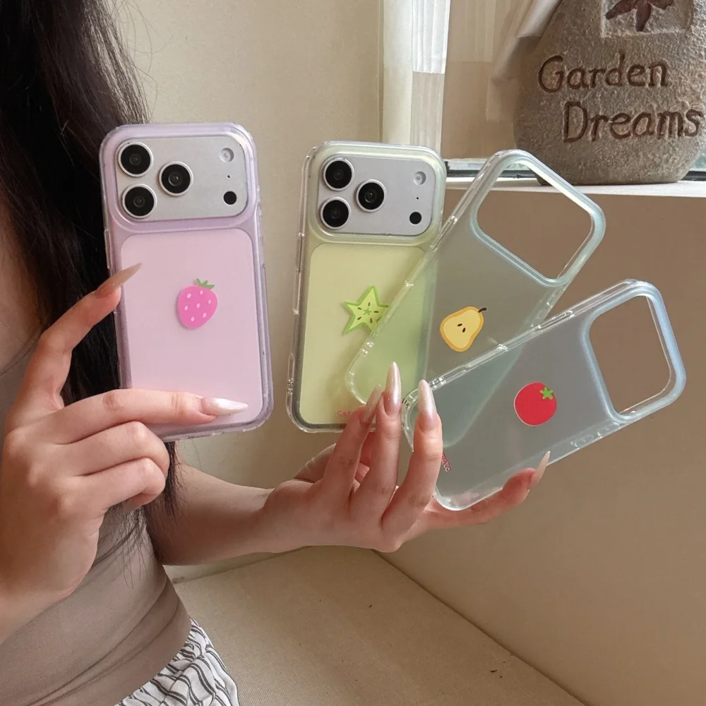 

Korean INS Cute Fruit Pattern Phone Case For iPhone 17 Pro 16 Max 15 16 17 Promax 15 Pro Fashion Transparent Shockproof Case New