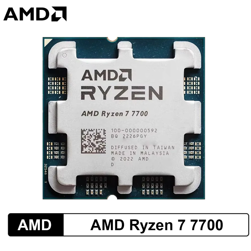 Processore AMD Ryzen 7 7700 per Gaming e Produttività, CPU Desktop 8-Core 12T, 4.5 GHz Max Boost, 5nm 32MB Cache L3, Socket AM5 (Dissipatore Non Incluso)