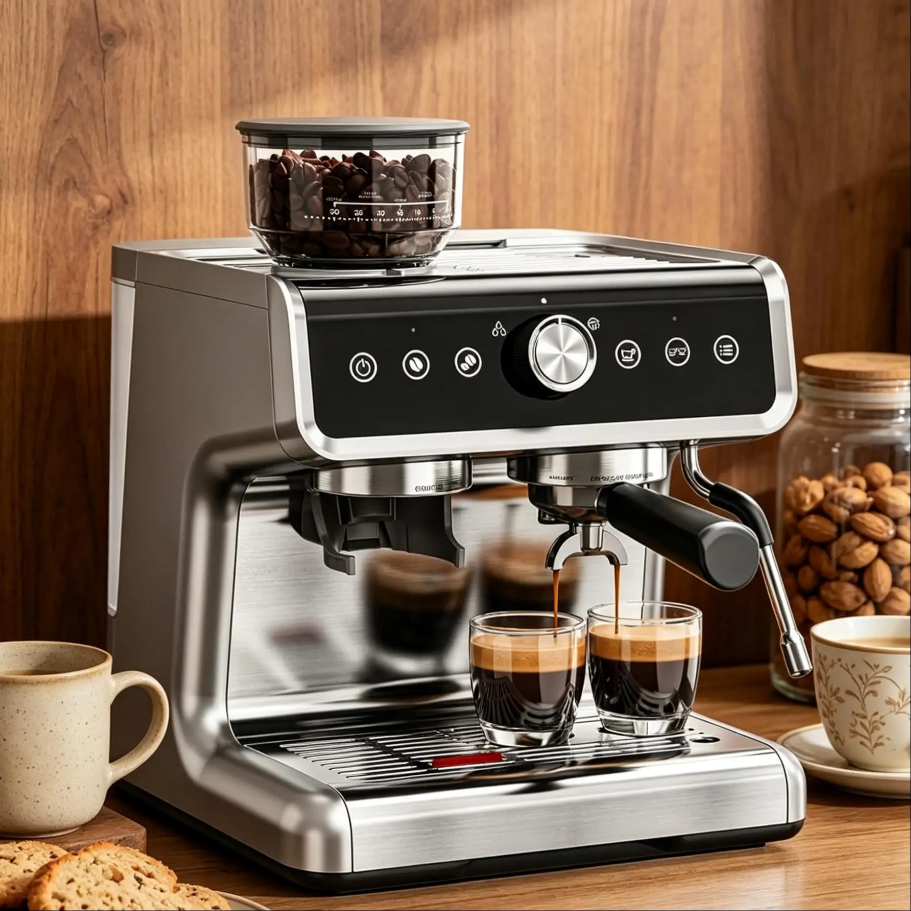 EUHOMY Espresso Machine with Grinder, 20 Bar Semi Automatic Coffee Maker with Steam Wand, Home & Office