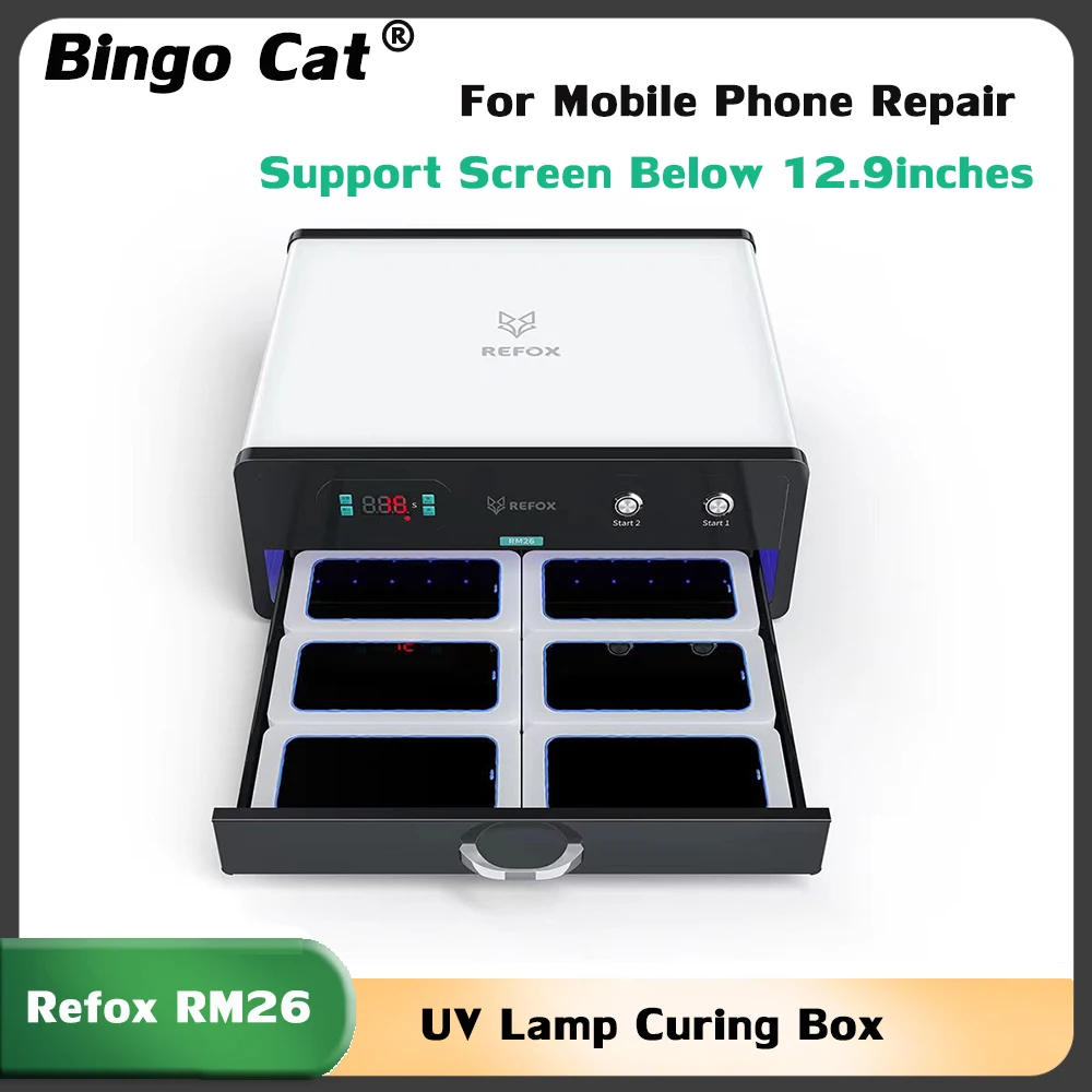 

Refox RM26 Big Power UV Lamp Curing Box No Wave Bubble Back Solution For Phone LCD Glass Waterproof Glue OCA Glue Curing Tool