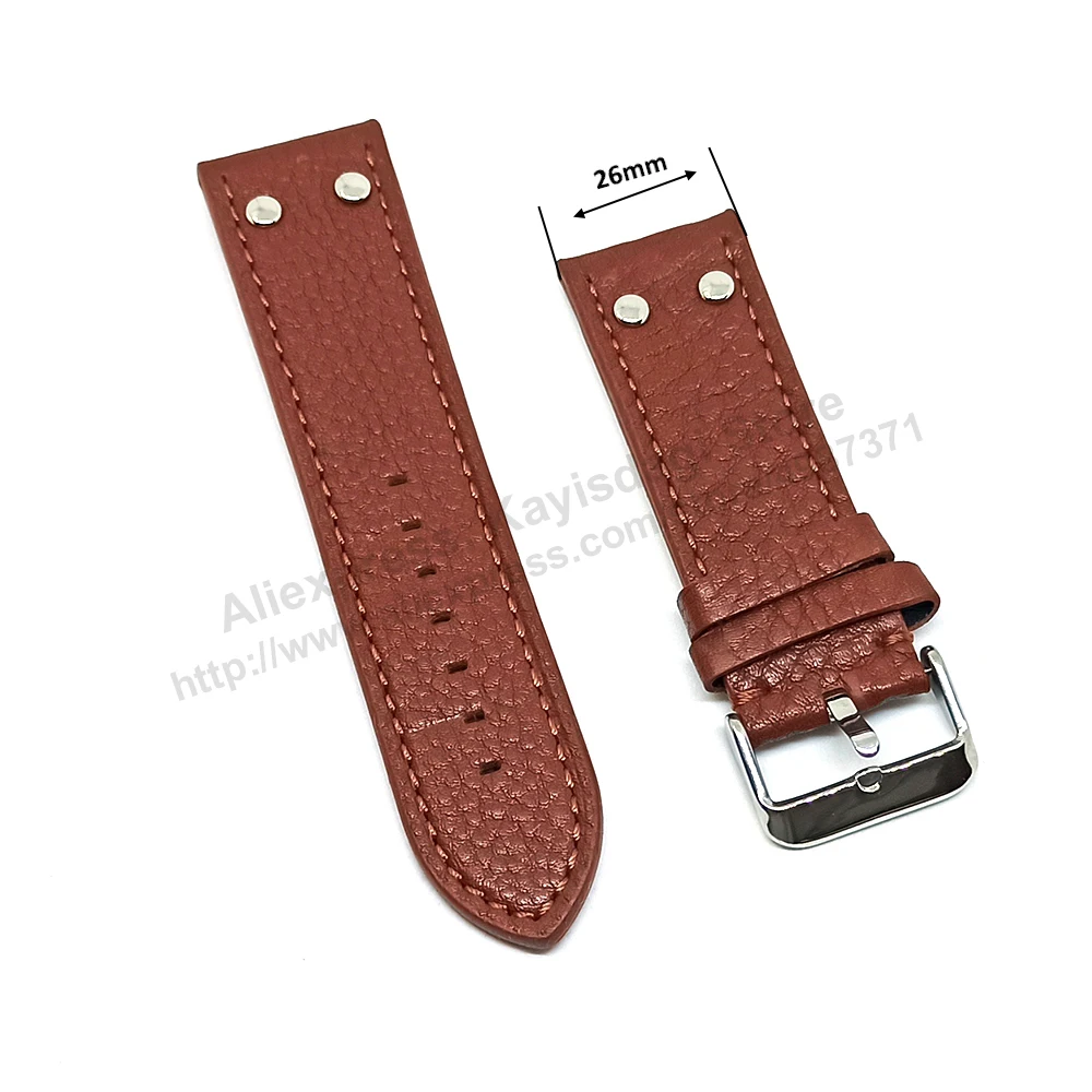 Fits/For Luminox 1879 1920 1921 1925 1927 - 26mm Brown Rivet Genuine Leather Replacement Watch Band Strap