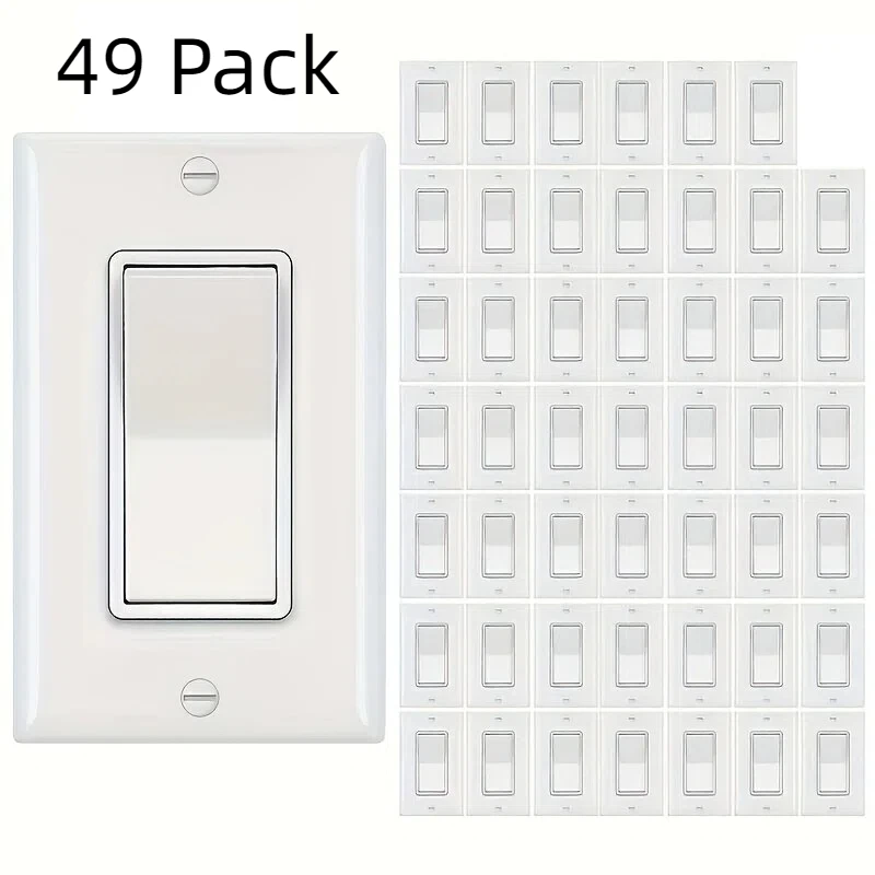 49 Pack Single Pole Decorator Wall Light Switch, Paddle Rocker Interrupter Residential Grade 3 Wires Grounding 15A 120/277V