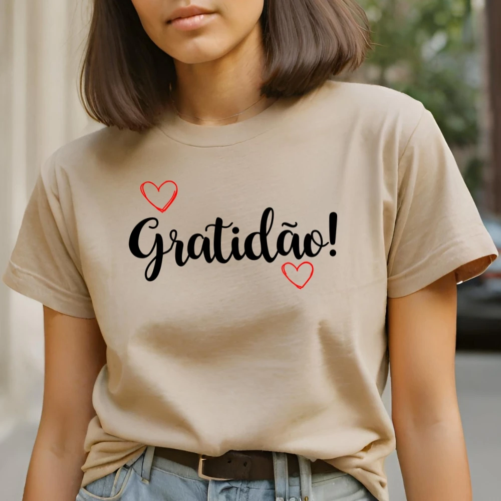 GuGi Printed Women's T-Shirt Gratitude! With Hearts 100% Cotton Soft CF01-012