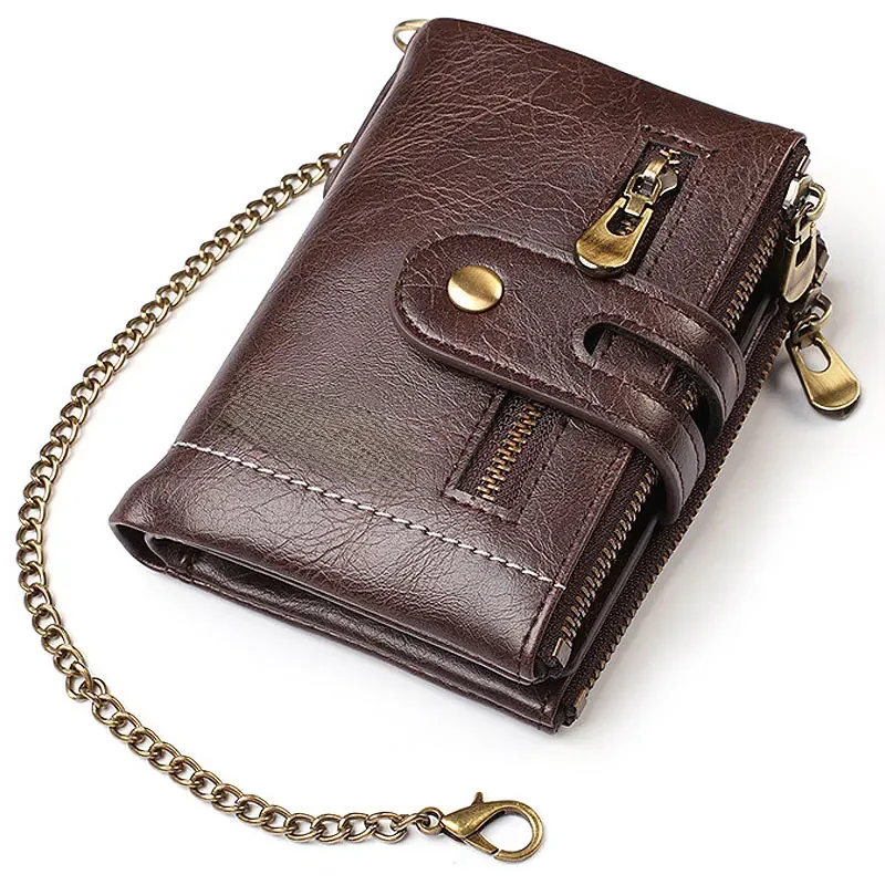 Nowe portfele męskie PU skórzane krótkie etui na karty łańcuszek luksusowa marka torebka męska wysokiej jakości klasyczny retro portfel męski — zdjęcie 2