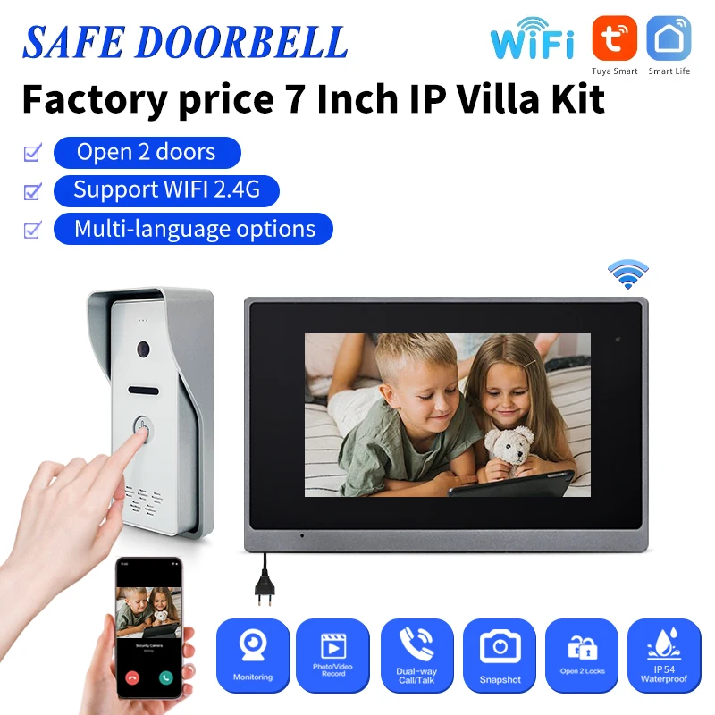 

Tuya Wifi Door Lock Cat5/6 System Intercom Video Door Phone Door Hd Camera With 7 Inch Full Touch Monitor With Lowest Price