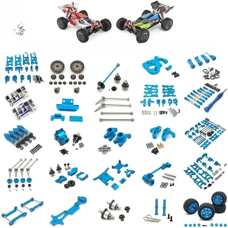 Kit de mise à niveau en métal et aluminium wtoys 144001 124016 124017 124018 124019 144001 Boîte à vis bleue, tasse de direction de pare-chocs, arbre d'entraînement CVD
