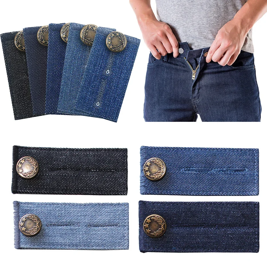 KBAP 4 pièces/ensemble Denim jean taille extensions ceinture extenseurs pour hommes femmes pantalons de grossesse pantalon jean jupe bouton extensions 3
