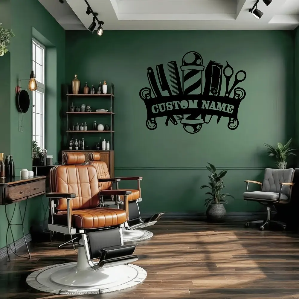 Personalized Barber Shop Metal Wall Sign, Custom Barber Name Wall Art Decor, Salon/Studio Ornaments, Perfect Present for Barbers - view 5