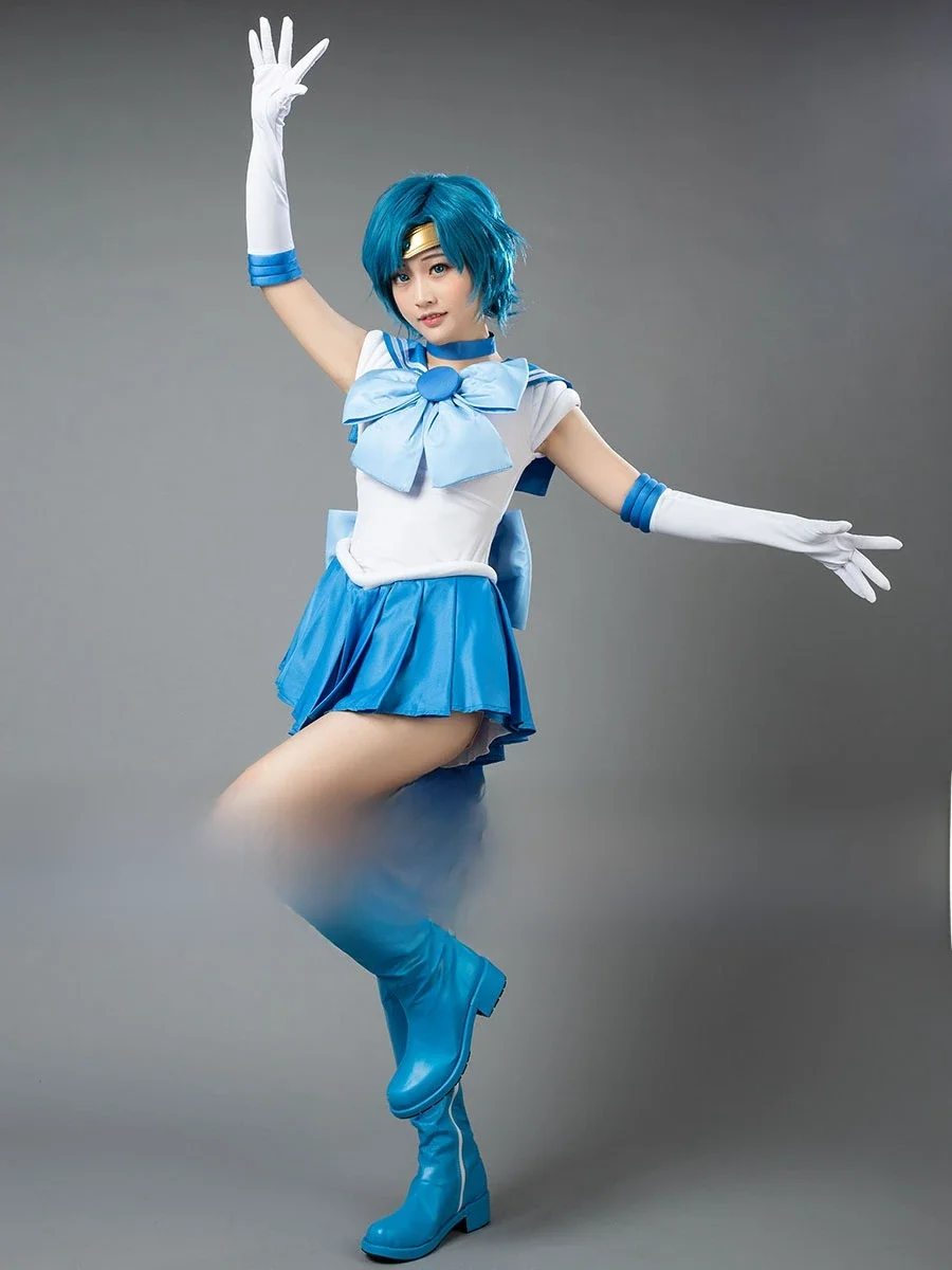 Anime Sailor Mercury Mizuno Ami przebranie na karnawał sukienka kobiety dorośli rozmiar mp 000571 — zdjęcie 2