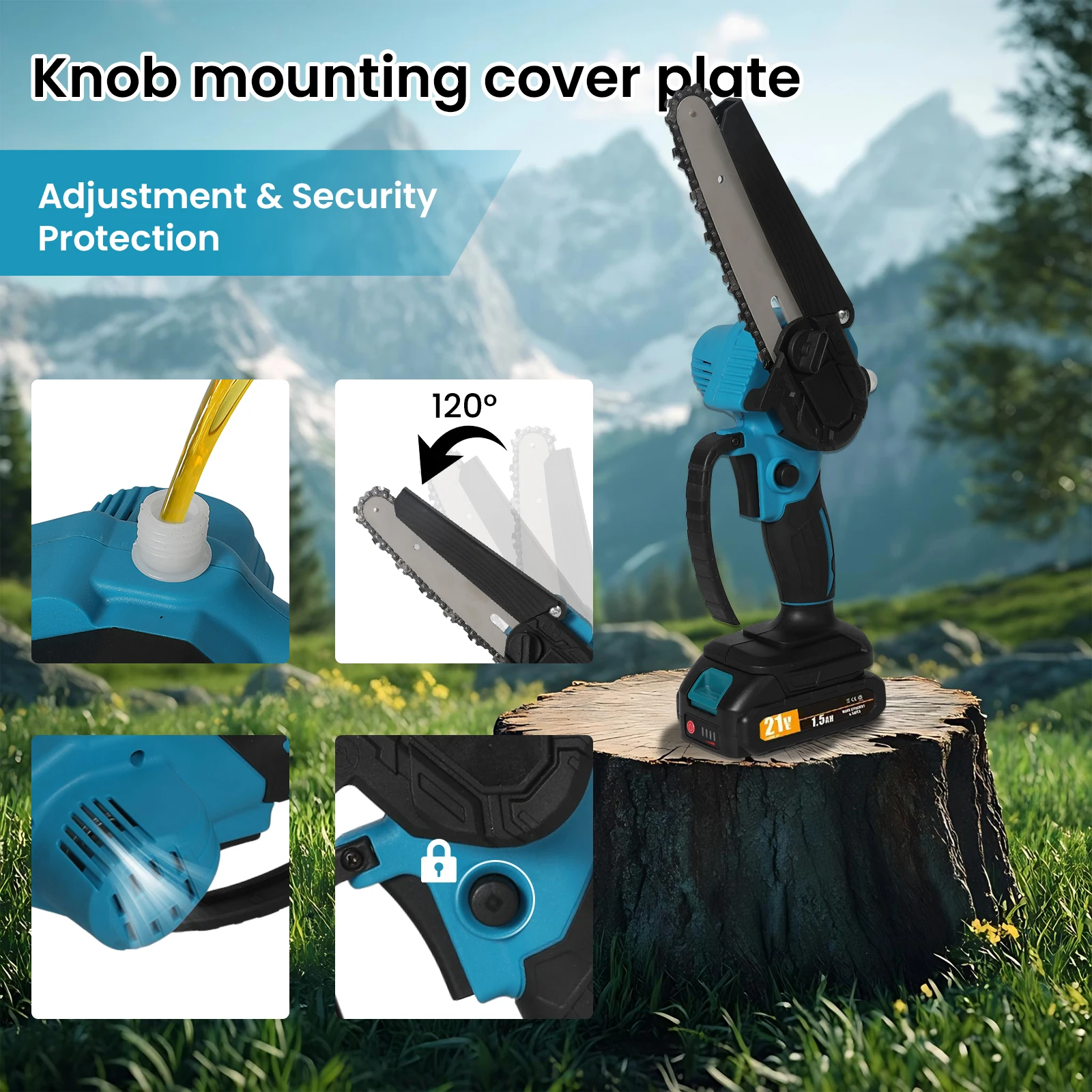 Picture 6: 21V 6Inch Cordless Electric Chainsaw Powerful Electric Small Portable Chainsaw with Automatic Oiler Pruning Saw Woodworking Tool
