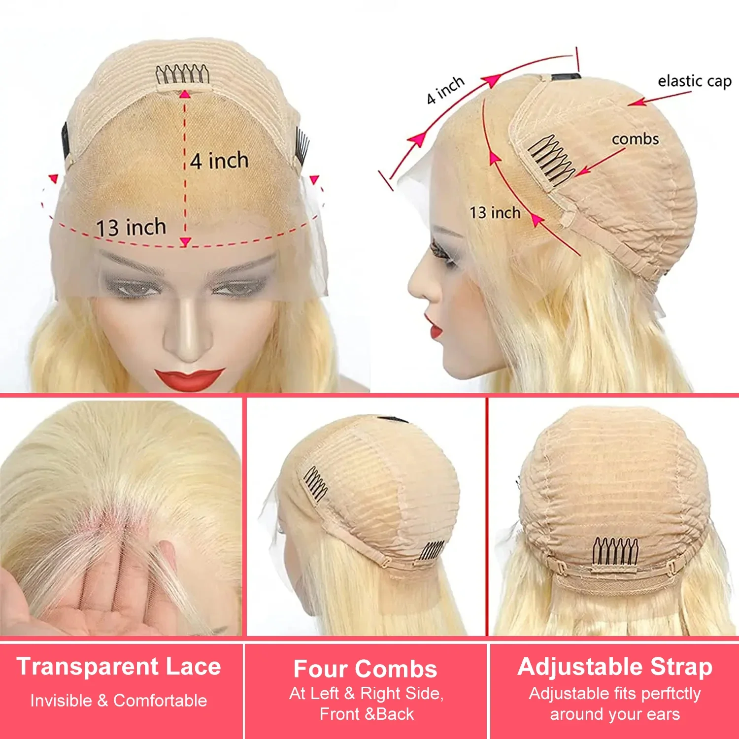 613 Blond Lace Frontal Wig Human Hair Straight 180% Density 13x6 HD Transparent Lace Front Wigs Lace Frontal Wig For Women 13x4