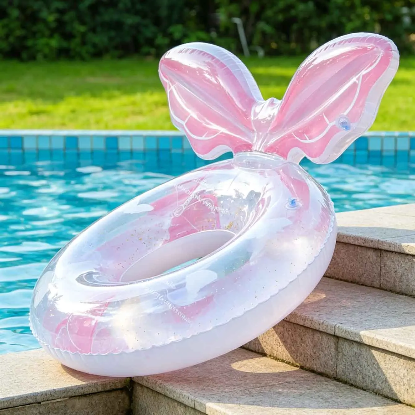1PC Butterfly Wing Inflatable Swim Ring Transparent Pink Pool Floats Tube PVC Swimming Ring for Beach Pool Summer Water Fun