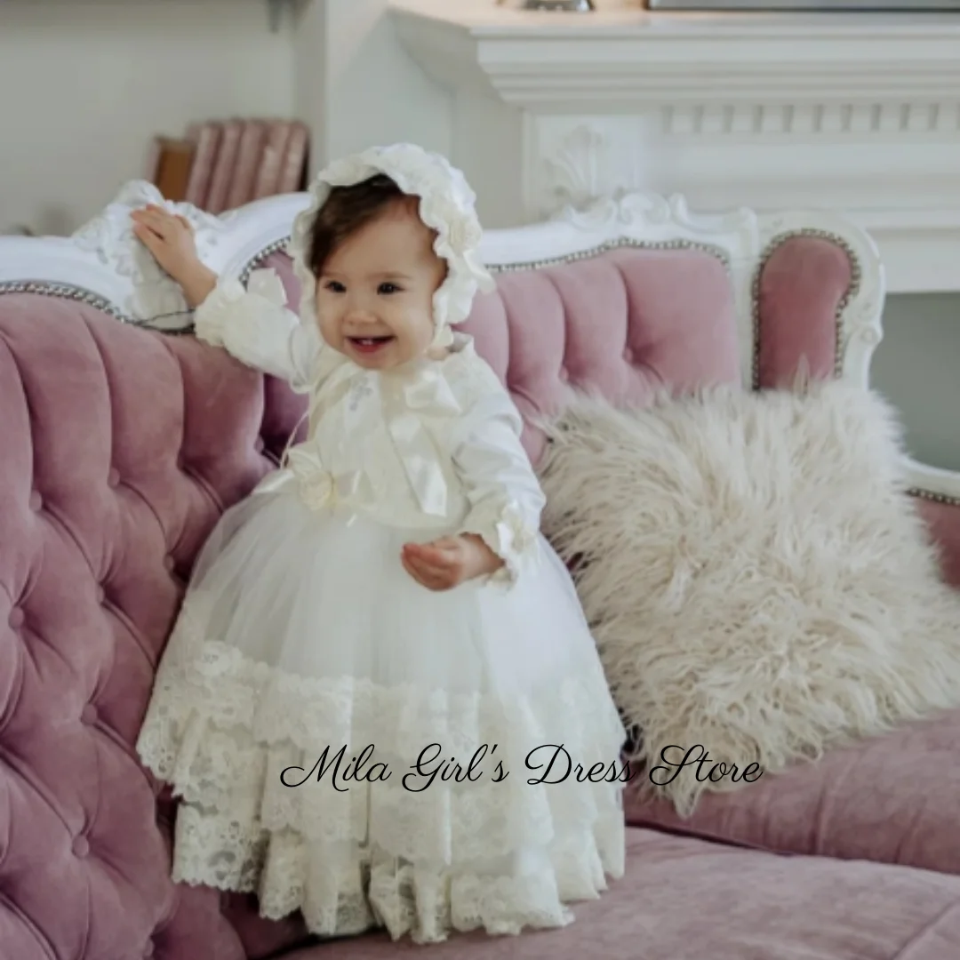 Customized Baby Flower Girl Dress White Lace Appliques Tiered For Wedding Birthday Baptism Newborn Holy Communion Gown 2026