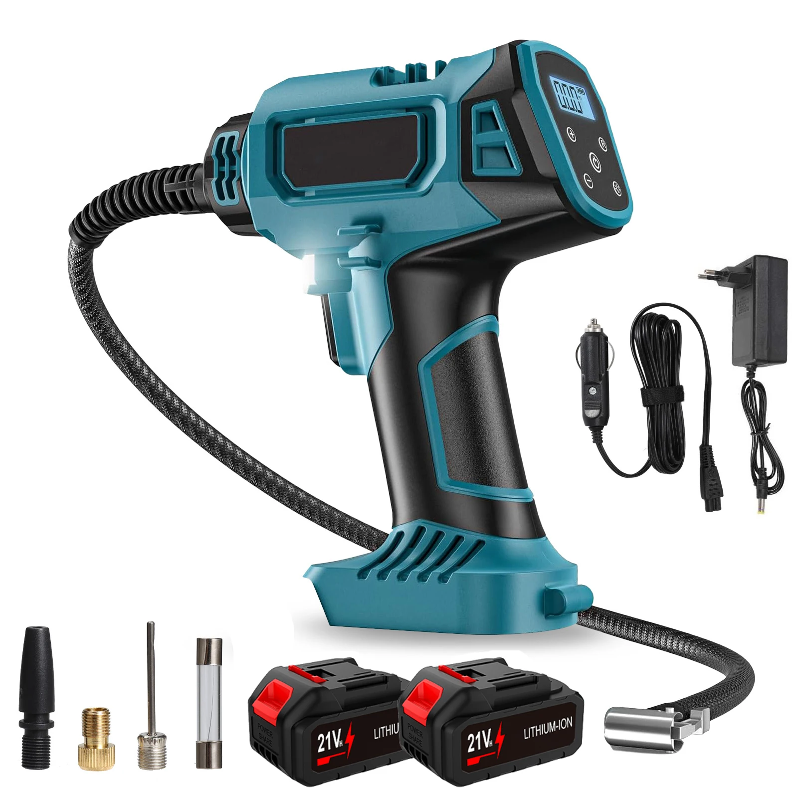 Inflador portátil con pantalla flator Digital inteligente para coche, inalámbrico, porque es un compresor de aire de fuego, adecuado para batería de 21V