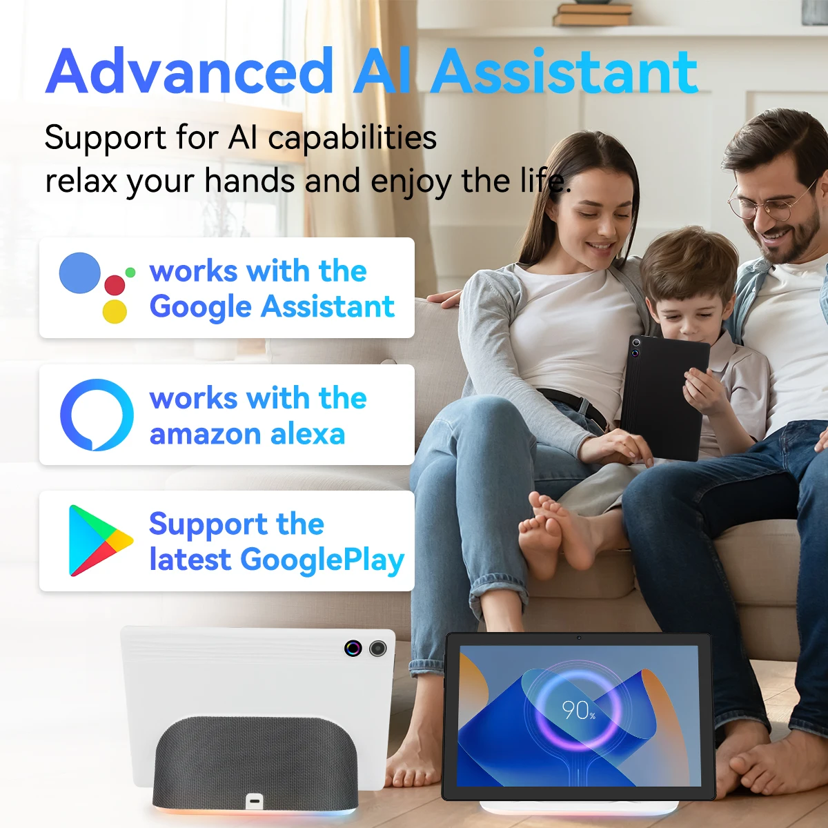 تابلت AEEZO المحدث بنظام Android 14 مع مكبر صوت ستيريو AI قاعدة توصيل Otca-Core 14GB + 64GB 1 تيرابايت توسيع WiFi 6 + BT5.3 Suport Goolge Play