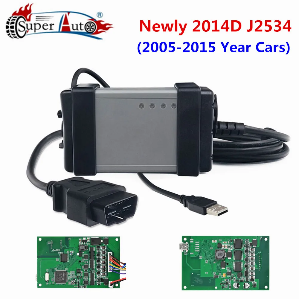 Top Sell 2014D J2534 ODB2 Code Scanner 2015A Add New Models Car Diagnostic Tool 2014D Pro USB Interface Adapters 4 Gifts