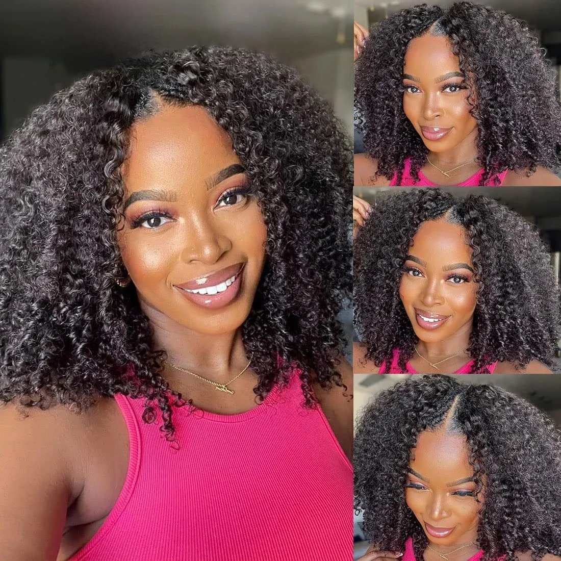 Kinky Curly V-Part pruik van echt haar, geen leave-out, dunne scheiding, Maleisisch haar, pruiken voor vrouwen, 250 density, Afro krullende V/U-Part pruik, 100% echt haar - afbeelding 2