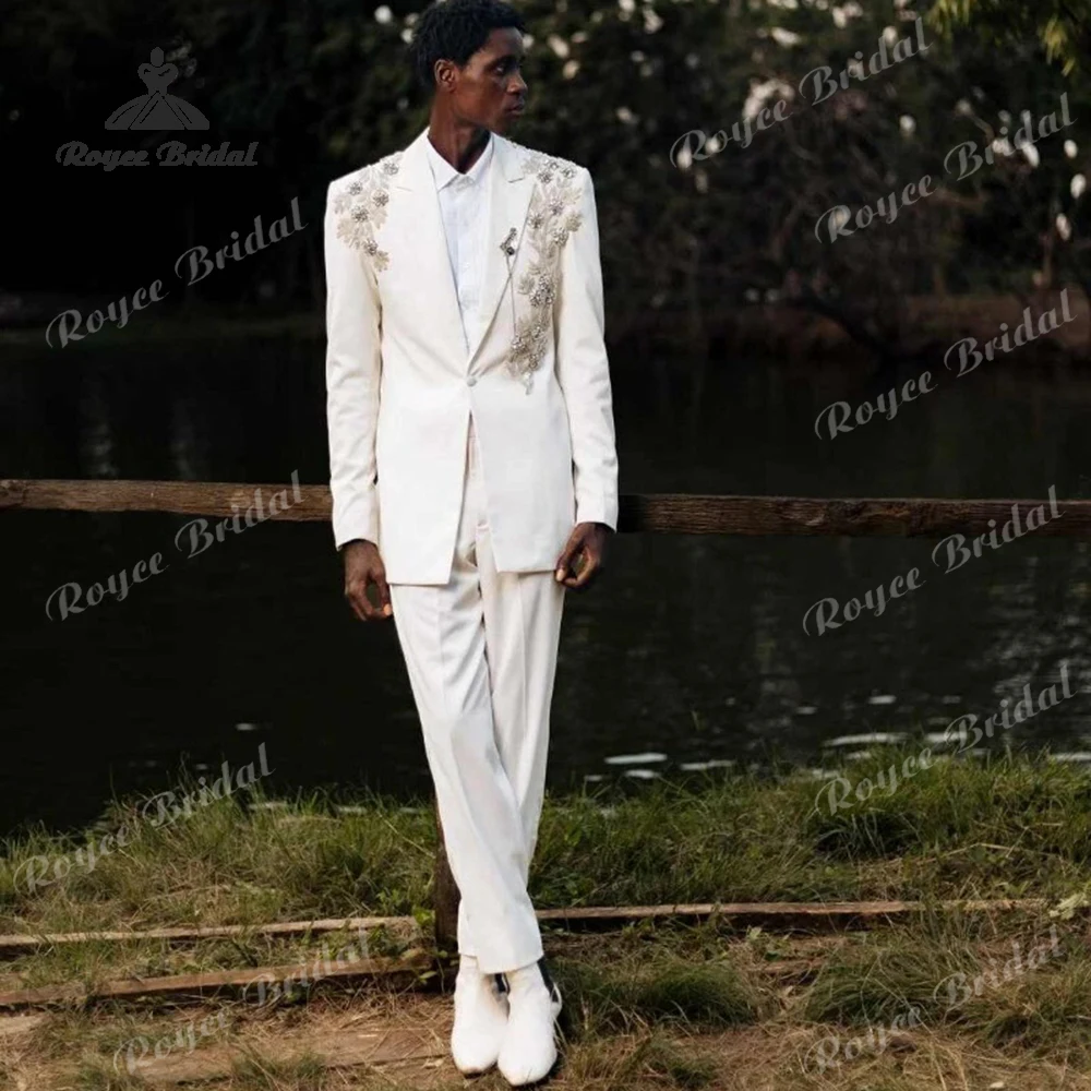 Notch Lapel Two Piece Single Breasted Men's Suit Wedding 2026 Embroidered Beads Casual Evening Party costume homme mariage
