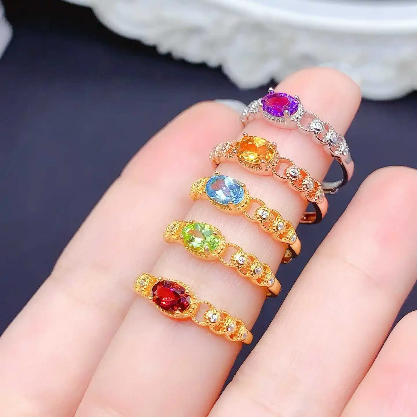 

KJJEAXCMY Natural Gemstone Women's Luxury Impurity Free 4x6mm Colored Gemstone Ring, New Style 925 Pure Silver Inlay, Gift