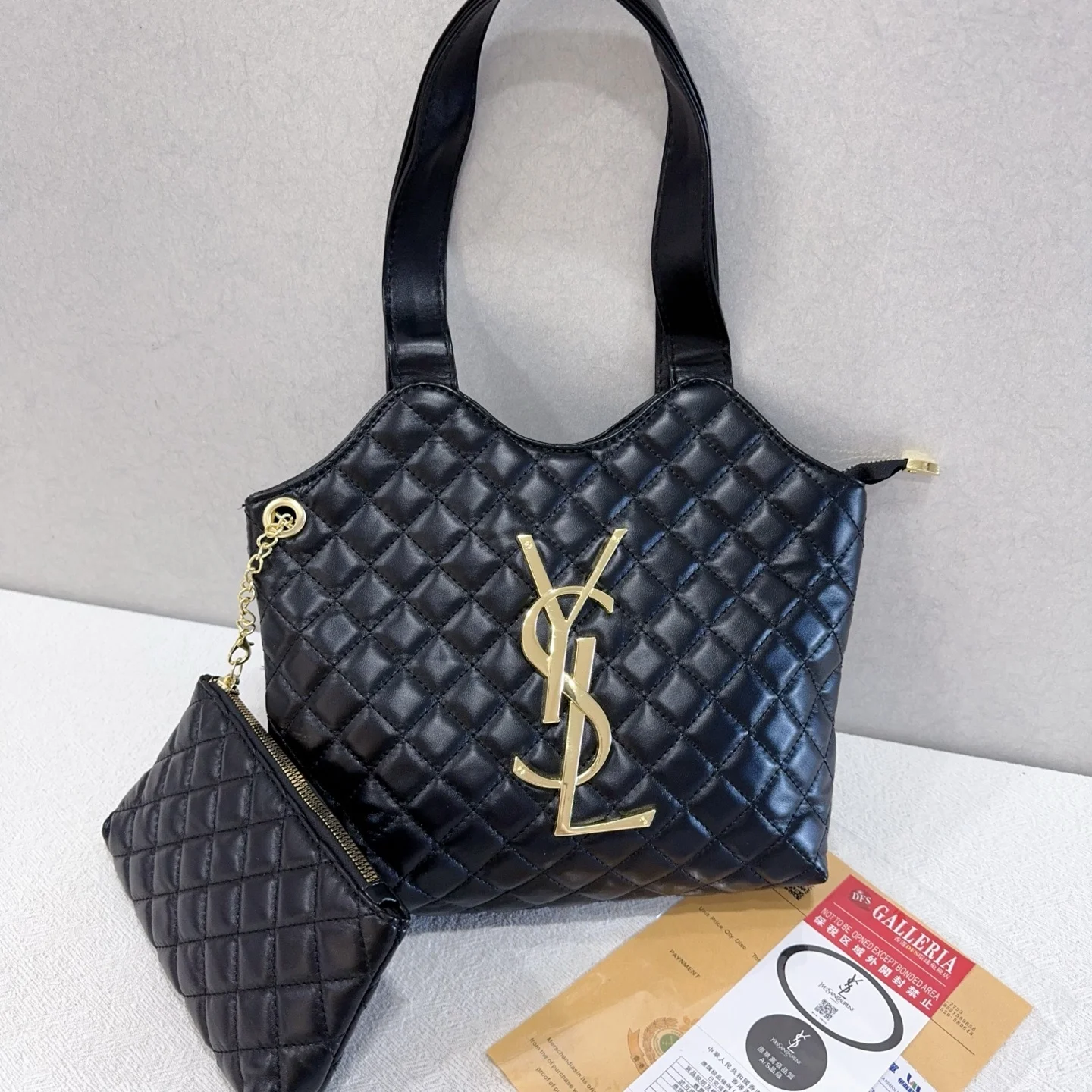 YSL 2025 New Women's Handbag Embroidered Thread Diamond Grid Fashion Large Capacity Single Shoulder Tote Bag