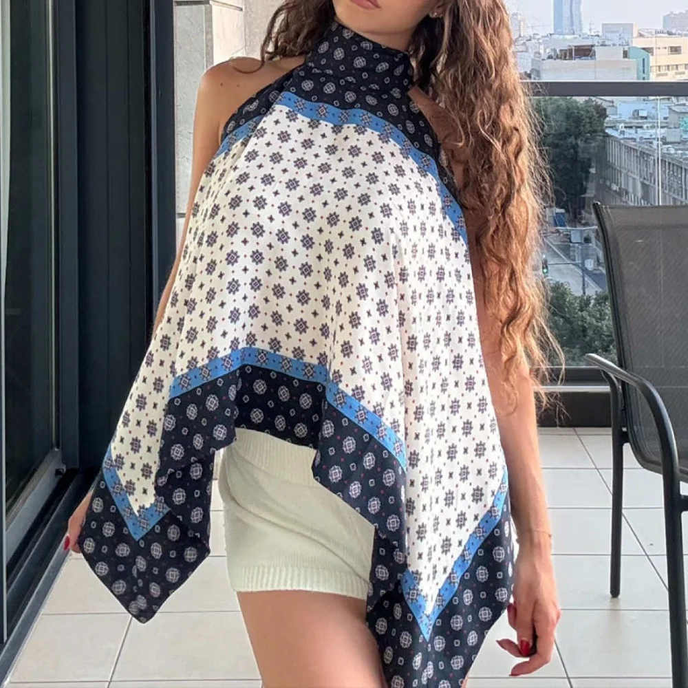 Womens Vintage Ethnic Printed Long Skirt High Waist Asymmetric Dip Hem Boho Scarf Print Skirt Summer Beach Holiday Vestidos