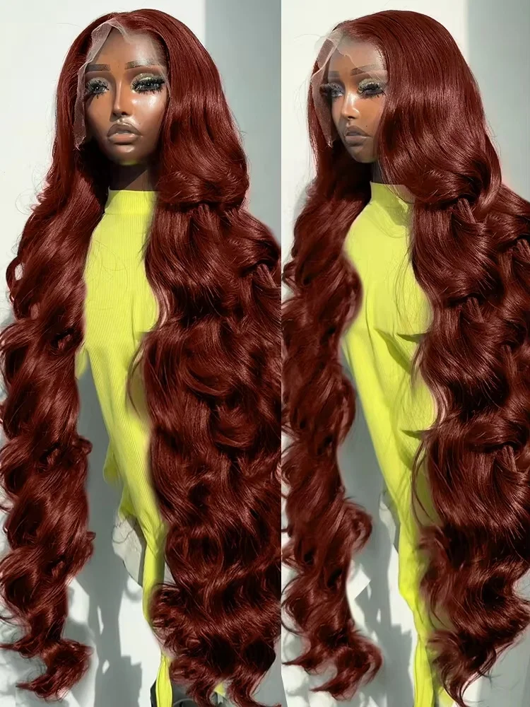 Addictive 220% HD 13x6 Reddish Brown 38 40 Inches Body Water Wave Human Hair Wigs 13x4 Lace Frontal Brazilian Remy Hair Wig