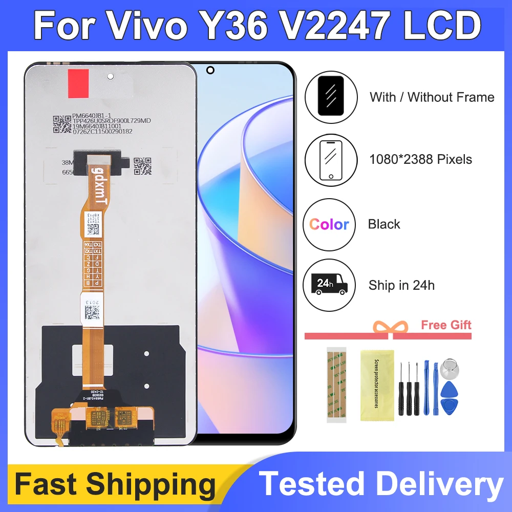 6.64'' Tested Y36 4G LCD Display Touch Digitizer Replacement Parts For VIVO Y36 V2247 Display With Frame