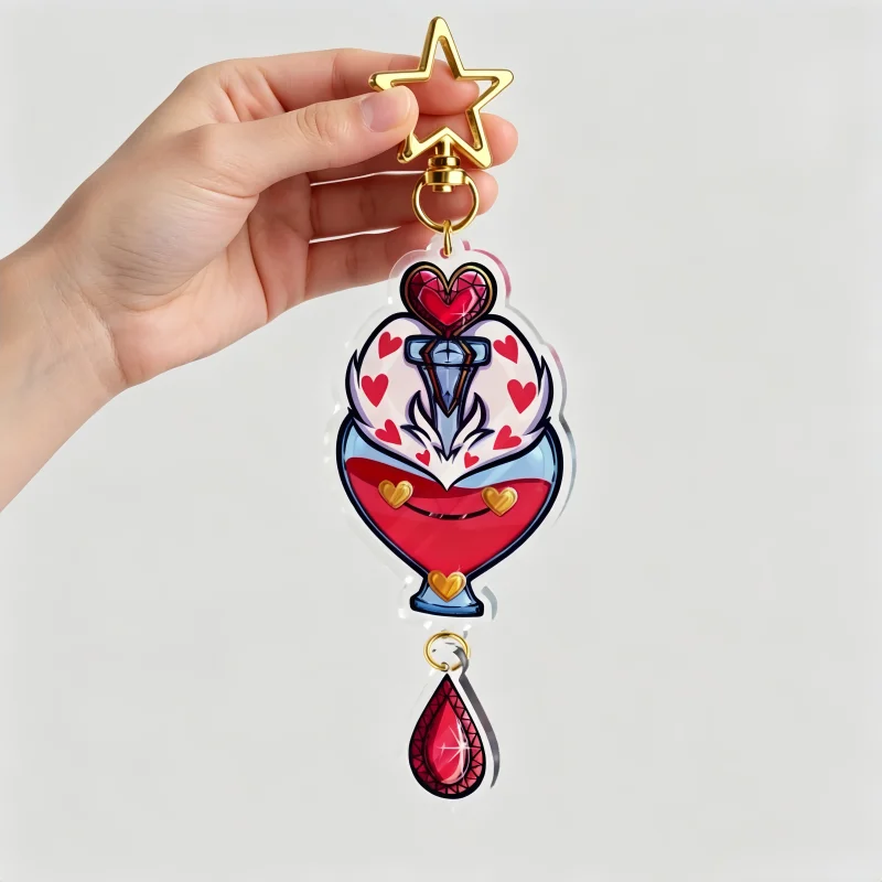 Llavero de acrílico inspirado en Hazbin Hotel, con diseño de Valentino Perfume, impresión a doble cara, colgante de figura de dibujos animados para bolsos, para fans.