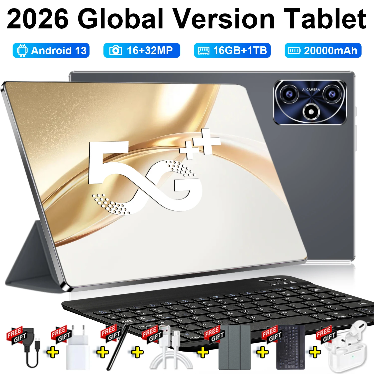 Tablette 5G 2026 Android 13.0 Neuve 10,36 pouces 16 Go RAM 1 To ROM 16MP 32MP 20000mAh 14 cœurs WIFI Bluetooth