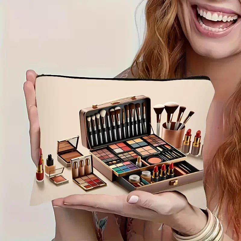 1Pc Beauty Tool Set Gift Box, Retro Design, Multifunctional Travel Makeup Bag, Snack Storage Bag, Stationery Storage Bag, Fashionable Toiletry Bag, Canvas Double-Sided Printed Zipper Pouch