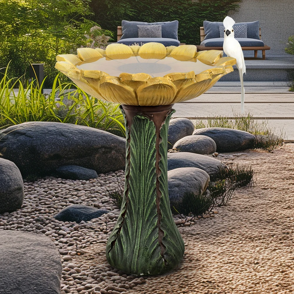 

Naturefulls 24.4''H Outdoor Concrete Garden Decorative Statue Bird Bath-Sunflower Bird Bath Bowl with Green Leaf Base for Garden