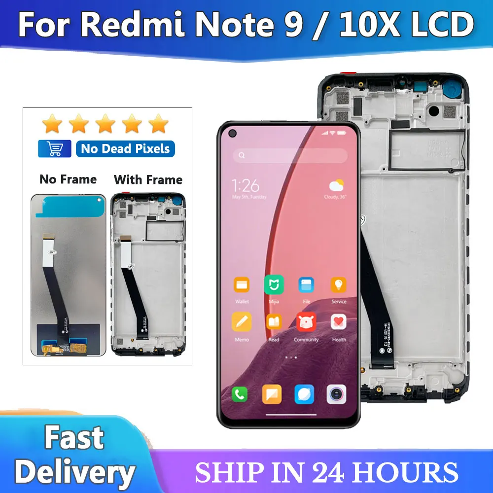 6.53 Inch Hiển Thị Gốc Cho Xiaomi Redmi 10X 4G Màn Hình Cảm Ứng Lcd Bộ Số Hóa Có Khung Hội Thay Thế Cho Redmi note 9