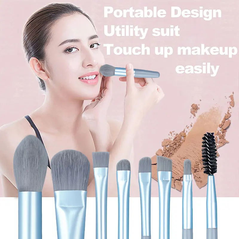 8pcs Mali Összeállítás ecsettel állítsa Maroktelefon utazási Lágy Szépítő Kabuki Összeállítás brushes Feltűnően néz Tükörkép Alapítvány Hajpor szempilla ecsettel szerszámok