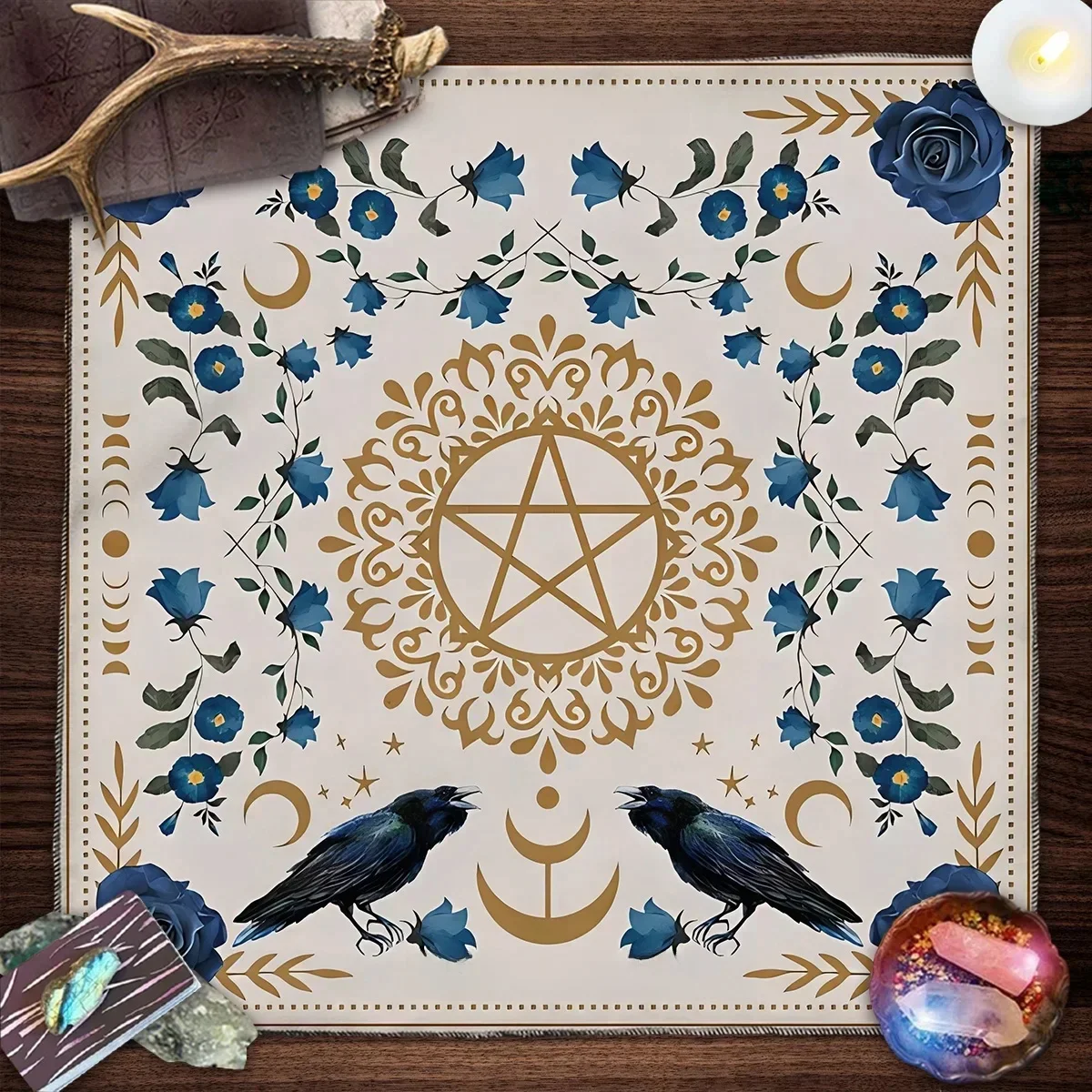 Tissu d'autel soleil lune fleur Tarot propagation tissu Tarot lecture Tarot tapis sorcière Cottagecore décor sorcière cadeaux carte de jeu de société