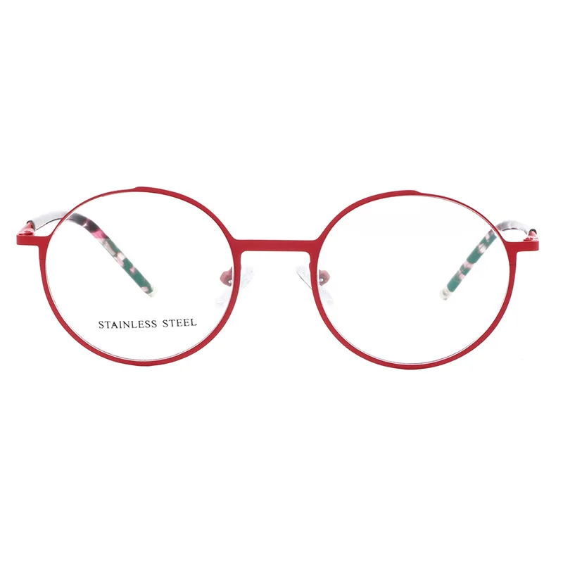 Pink Round Women Eyeglasses Frames for Women Optical Glasses Frames Metal Full Rim Rx Eyewear Red Tortoise Light Stainless Steel